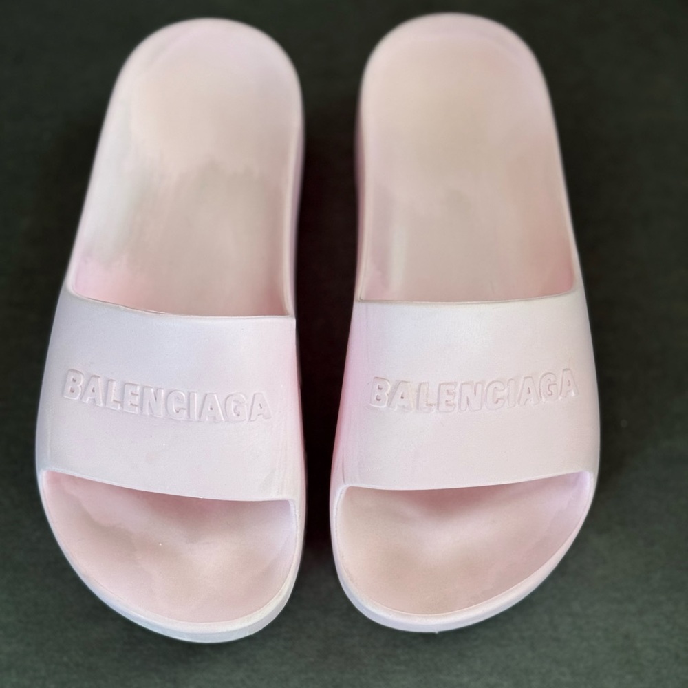 Balenciaga Women's Light Pink Platform Rubber Slides